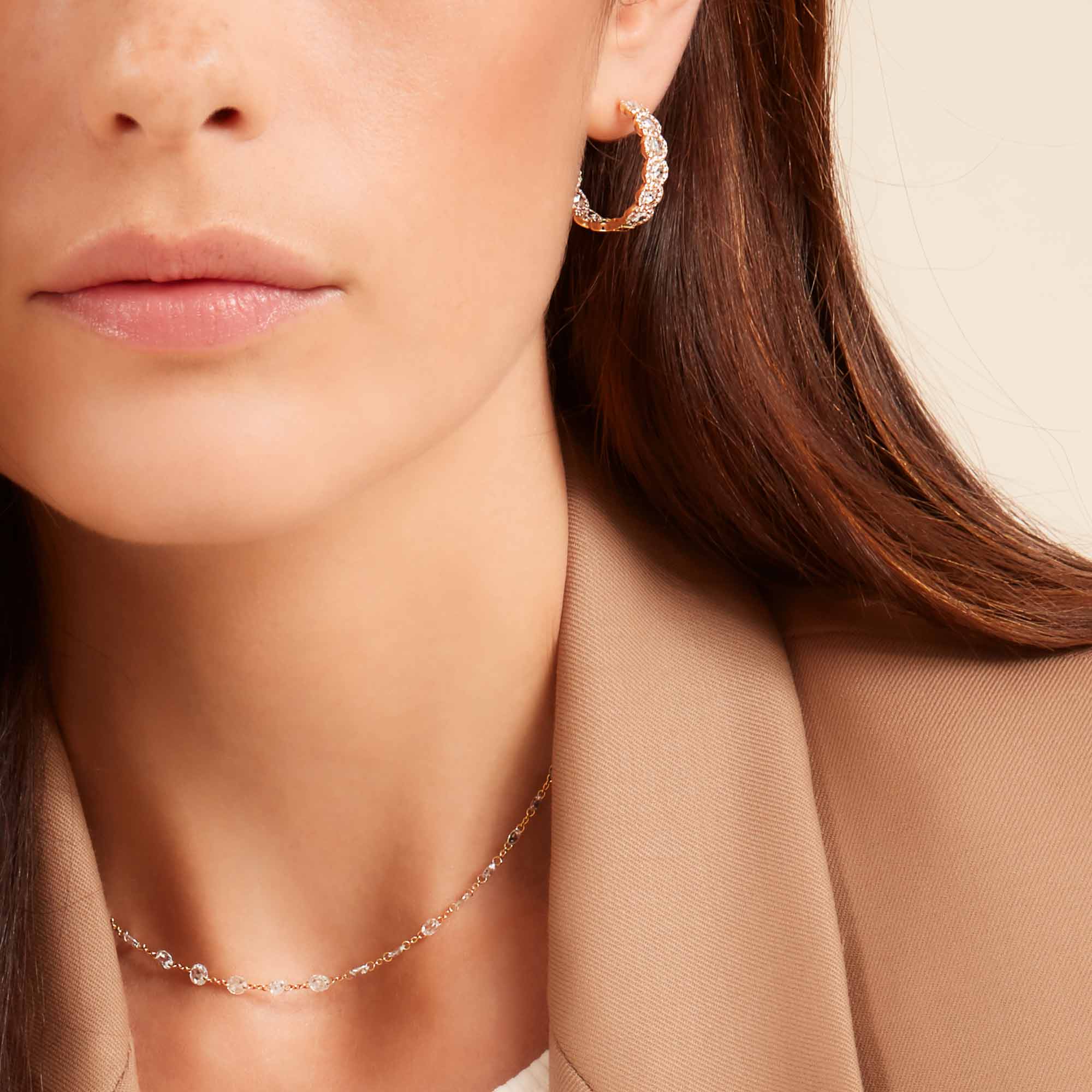 Image of 64Facets Diamond Hoop Earrings with Rose Cut Diamonds, Pave Accents and 18K Yellow Gold